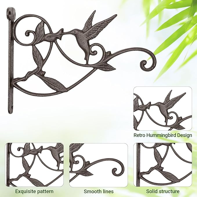 Mkono Hanging Plant Bracket Hook Iron Decorative Plant Hanger for Flower Basket Bird Feeder Wind Chime Lanterns, 1 Pack