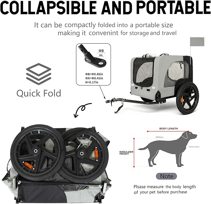 Pet Bike Trailer for Dogs, 88LBS Capacity Dog Bicycle Trailer with 20" Pneumatic Rubber Wheels, Multi-Directional Ventilation, Waterproof Cover, Perfect for Cycling with Pets
