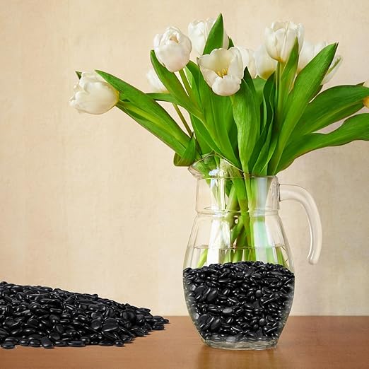 2.5 lbs Black Pebbles for Indoor Plants, 3/8" Small Rocks for Plants Indoor, Succulent, Bamboo, Vase, Decorative Black River Rocks Pea Gravel, Highly Polished