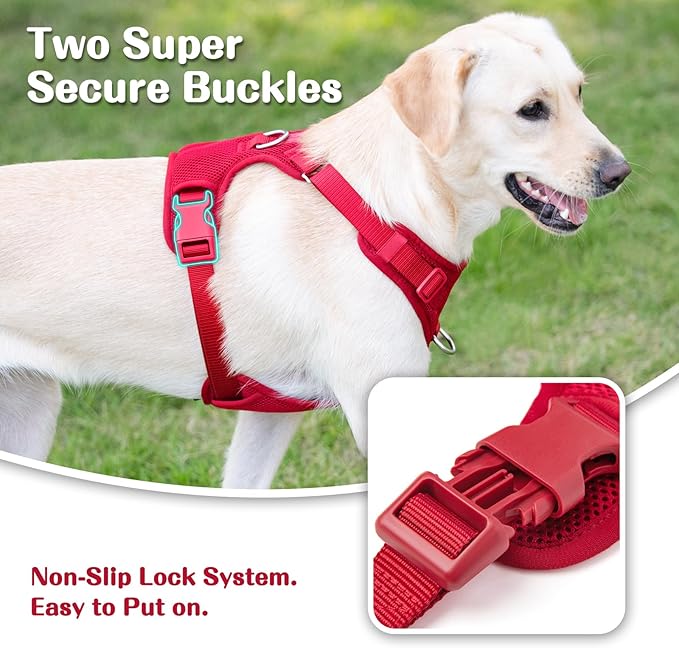 No Pull Dog Harness for Small Medium Large Dogs - Adjustable Two-Layer Mesh Dog Vest with Dual Clip, Escape Proof, Quick Release, Lightweight Breathable Mesh for Walking Hiking (Burgundy Red,S)