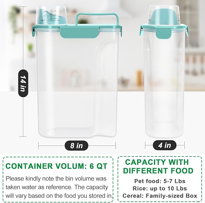 TBMax Pet Food Storage Containers 2 Pack 10 to 14 Lbs Airtight Dog Food Container Dispenser with Large Spout & Portable Handle, Travel Dog Treat Cat Food Storage Bin Bird Seed Container