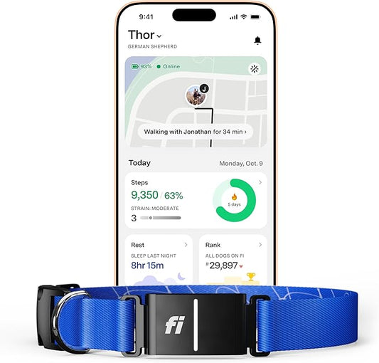 Fi New Series 3+ Smart Dog Tracker Collar – AI GPS for Dogs, Health & Behavior Monitor, Virtual Fence, Escape Alerts, Waterproof, Apple Watch Compatible 12Mo Membership Included