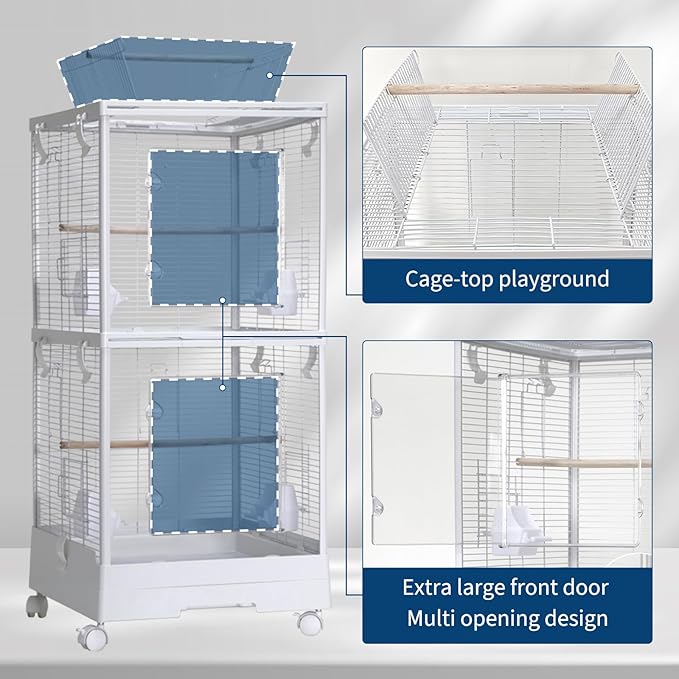 GarveeHome Small Bird Cage with Wheels, 40 Inch Parakeet Cage with Top Stand, 3 in 1 Bird Carrier for Parakeets, Canaries, Lovebirds, Small Quaker, Cockatiels, Budgie, Green Cheek,Conure