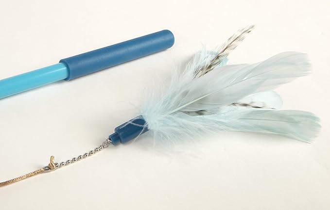 SmartyKat Frisky Flyer Feather Wand Cat Toy, Extendable Up to 24" - Blue, One Size