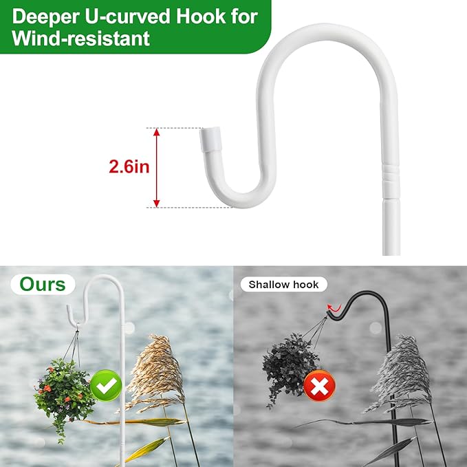Bird Feeder Pole with Shepherd’S Hook - 78" Heavy Duty Hummingbird Stand with 5-Prong,Rustproof Bird Feeder Hangers for Outside Hanging Birdfeeders, Wind Chimes, Lanterns, Solar Lights - White