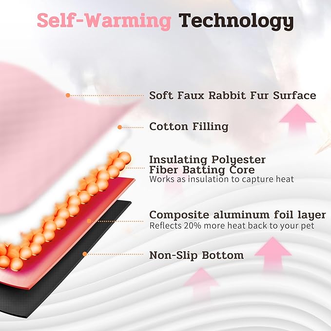 NWK Pack of 4 Fluffy Self Warming Cat Mat, Cat Blanket, Thermal Dog Mat, Washable, Non-Slip Bottom for Sofa & Crate & Kennel & Car Seat (Blush Pink, Medium (27'' X 18.5'' X 0.7''))