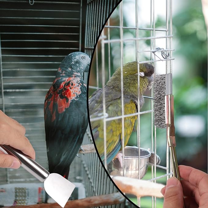 5pcs Bird Cage Cleaner Set, Stainless Steel Bird Cage Cleaning Brush Brushes Small Animal Dropping Remover & Scraper Tools for Parakeet Rabbit Hamster Guinea Pig Pet Lovers Accessories Products