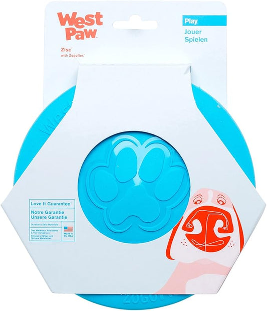 West Paw Zogoflex Zisc Dog Flying Disc, High Flying Aerodynamic Disc for Dogs Puppy – Lightweight, Floatable Disc for Fetch, Tug of War, Catch, Play – Doubles as Food/Water Bowl, Small 6.5", Aqua Blue