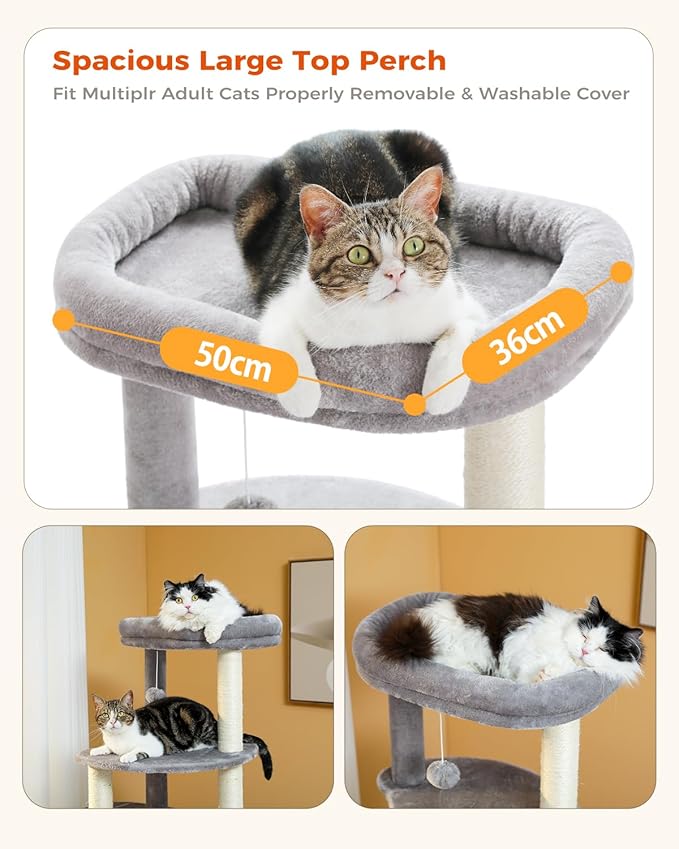 PETEPELA 61" Cat Tree for Indoor Cats, [6-Levels] Cat Climbing Tower with 9 Sisal Scratching Posts and Replaceable Dangling Ball &Top Perch, Grey