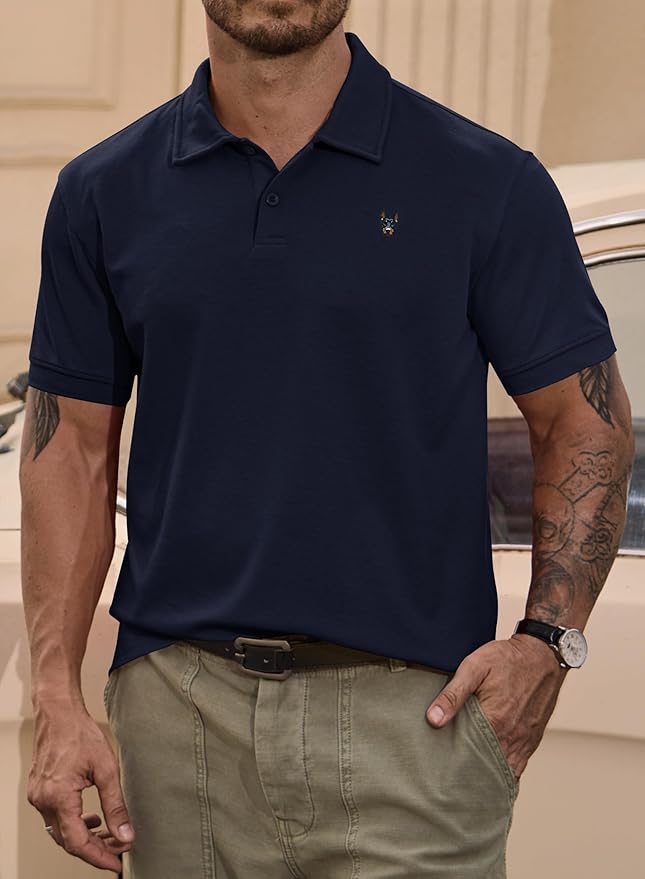 Men Embroidered Doberman Polo Casual Short Sleeve Plain Collar Shirt (S-XXL)