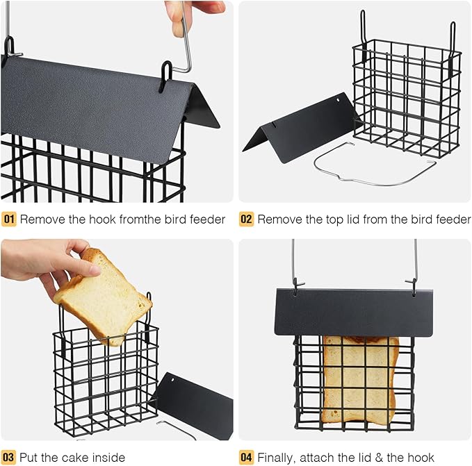 Veehoo 2Pcs Suet Bird Feeder for Outside Hanging with Metal Roof-Suet Cakes Cage Bird Feeder for Outdoors Hanging, Outdoor Garden Wild Bird Feeder Suet Holder, Woodpecker Feeder, Black