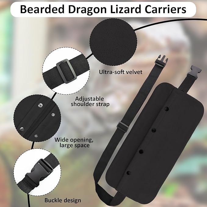 Bearded Dragon Leash and Harness Set, Bearded Dragon Accessories(Include Chest Pack, Lizard Leash), Bearded Dragon Decor Suit for Outdoor Travel-Black