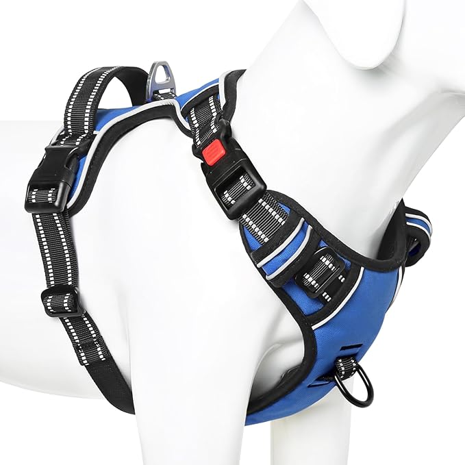 Timos Dog Harness for Large Dogs, No Pull Service Vest with Reflective Strips and Control Handle,No Choke Dog Harness with 2 Metal Rings for Easy Walking,Outdoor Training,Blue, L