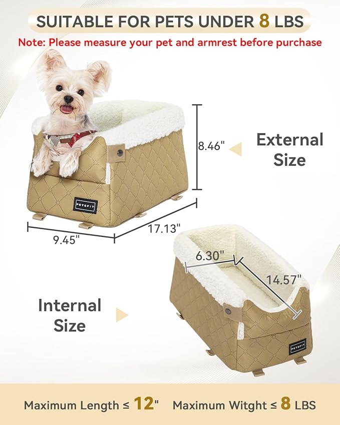 PETSFIT Dog Car Seats for Small Dogs with Safe Protection Hooks, Small Dog Car Seat with Upgraded Safety Tethers, Washable Cushion, Center Console Dog Car Seat (Yellow)