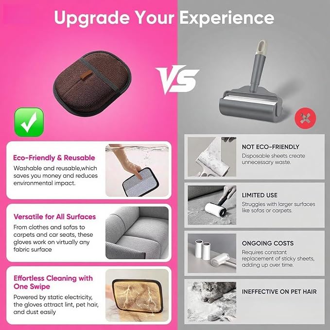 2Pcs Pet Hair Removal Gloves for Dogs and Cats, 2025 Upgraded Electrostatic Magic Hair Remover Glove,Reusable for Couch, Car Seat, Clothing, Carpet, Furniture & Bed Sheets(Brown)