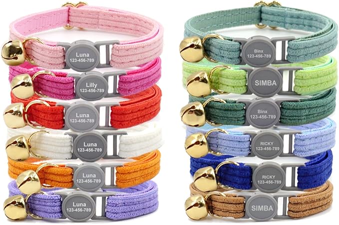 Personalized Cat Collar Breakaway with Safety Release Buckle - Engraved Name Phone Number for Boy and Girl Kittens