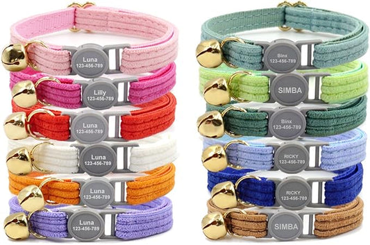 Personalized Cat Collar Breakaway with Safety Release Buckle - Engraved Name Phone Number for Boy and Girl Kittens
