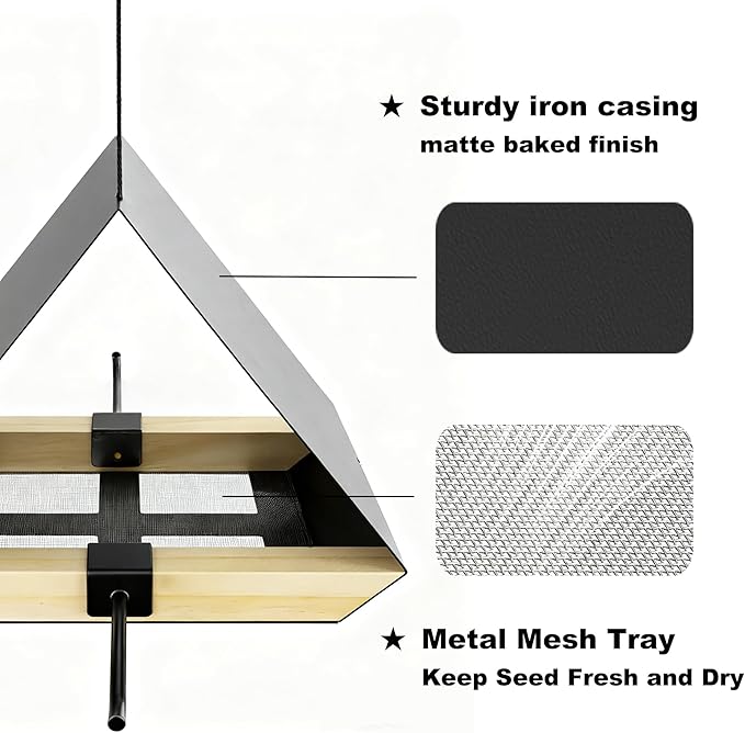 HOSUN Black Sturdy Metal Roof Bird Feeder - Durable Outdoor Hanging, Easy to Clean, Metal Mesh Ventilated, Bird Watching Gift & Garden Decor for Cardinals, Bluebirds & Wild Birds