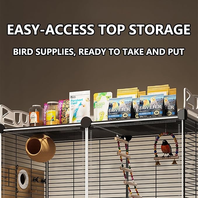 Large Parrot Cage with Acrylic Doors, 4 Casters, Perch & Feeder, Detachable Drawer, Ideal for Cockatiels, Budgies, Conures, Indoor/Outdoor Use – Spacious White Birdcage(White,72 * 36 * 142)