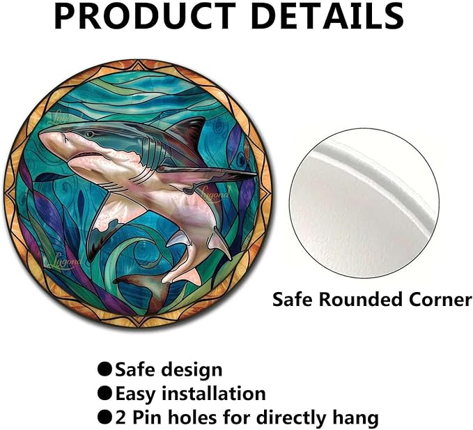 Lygond Metal Shark Garage Sign - Stained Glass, 88 Inches