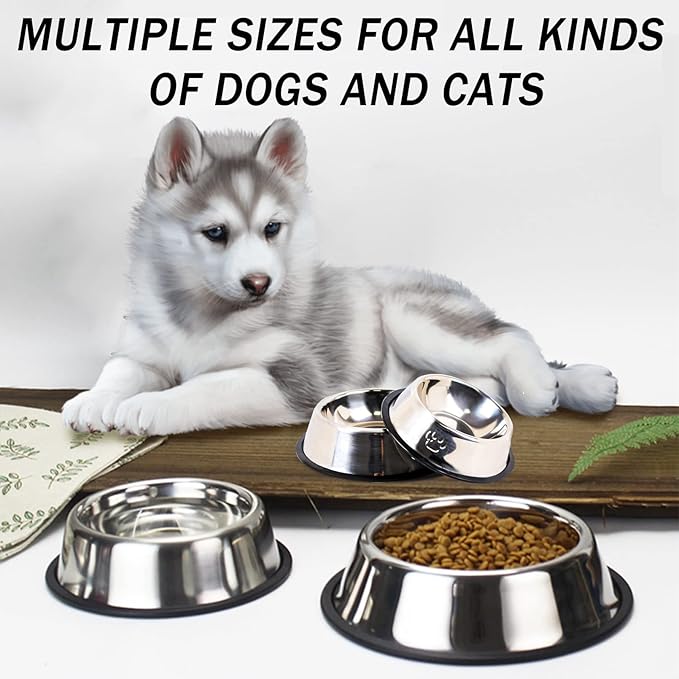 Hamiledyi Stainless Steel Dog Cat Bowl with Rubber Base 4 Pack Pet Feeder and Water Bowls Stackable Non-Slip Puppy Dishes for Small Medium Animals Kitten Rabbit