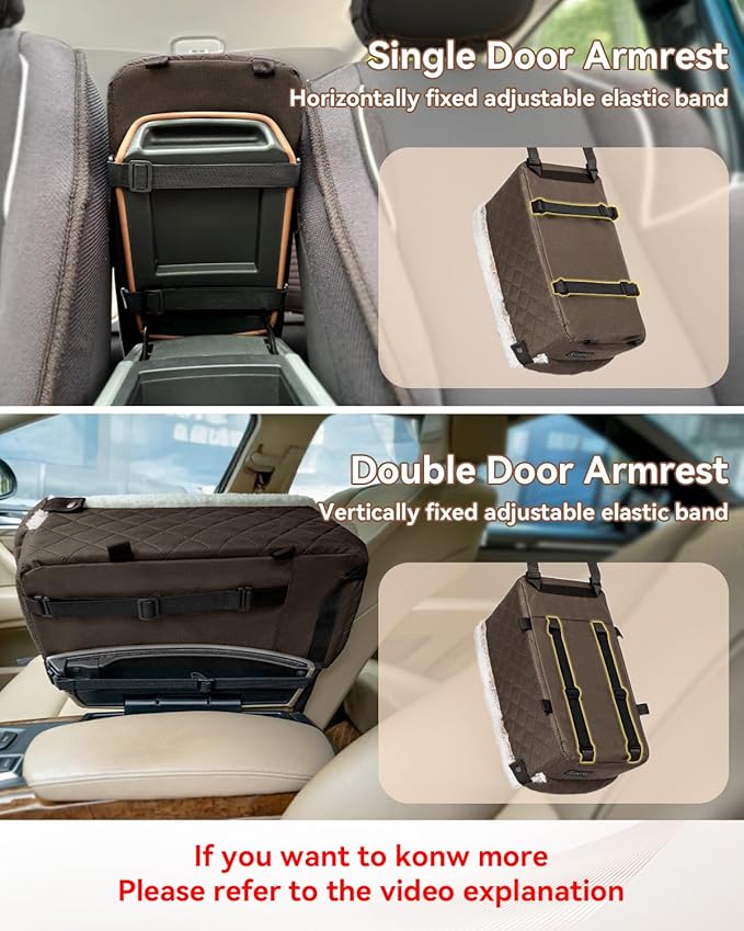 PETSFIT Center Console Dog Car Seat with Safe Protection Hooks, Pet Car Seat with Upgraded Safety Tethers, Washable Cushion, Console Dog Car Seats for Small Dogs (Coffee)