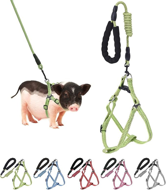 Mini Pig Harness, Adjustable Small Pig Harness with Leash Infinity Style Lead and Soft Foam Handle for Small to Medium Pet Pigs Walking Training Jogging (Green, XL)
