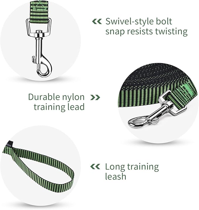 Hi Kiss Dog/Puppy Obedience Recall Training Agility Lead - 15ft 20ft 30ft 50ft 100ft Training Leash - Great for Training, Play, Camping, or Backyard(30ft,Black_Green)