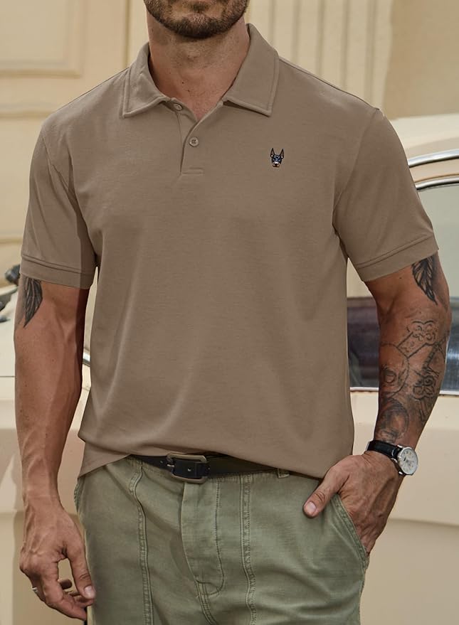 Men Embroidered Doberman Polo Casual Short Sleeve Plain Collar Shirt (S-XXL)