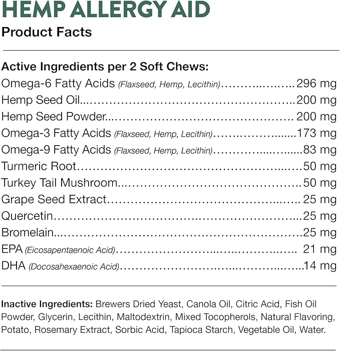 NaturVet Hemp Allergy Aid Supplement for Dogs, Hemp Seed, Antioxidants, Omegas, Dha & Epa for Healthy Skin & Respiratory Health, 120 Count