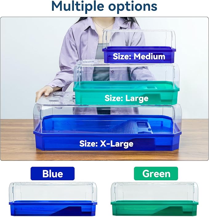 Aquatic Turtle Tank Habitat Kit Stone+Filter+Heat Lamp Enhancing Interaction with 360° Viewing, Standalone Filtration, DIY Creative Zone, Enriched Living (Blue, Medium[with Light])