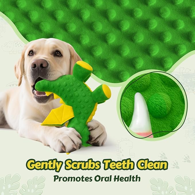 Squeaky Dog Toys - Soft Plush Dragon Dog Toy with 5 Squeakers & Crinkle Paper, Dog Toys for Small, Medium and Large Dogs to Keep Them Busy (Green,10")