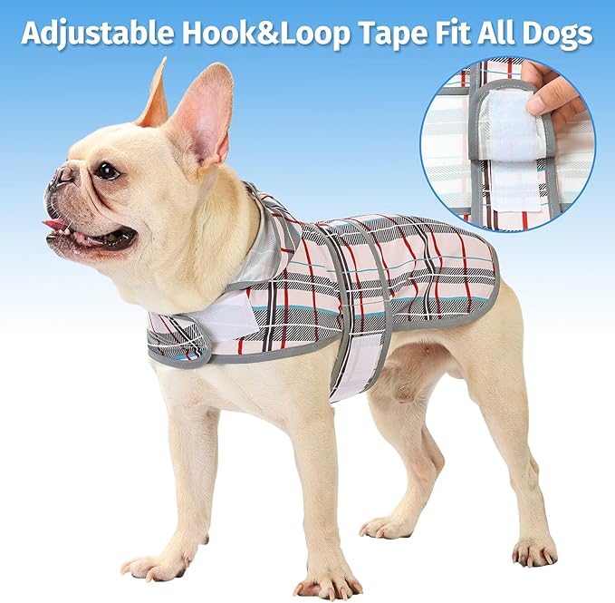 Dog Raincoat for Medium Dogs Waterproof Hooded Rain Jacket with Reflective Strips Leash Hole & Poncho Adjustable Fit (Plaid,M)
