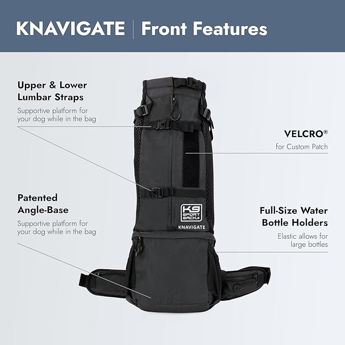 K9 Sport Sack Knavigate - Small, Midnight Black - Ideal for Dogs with 13-16” Back Length - Adjustable, Backpack-Style Carrier with Internal Frame & Padded Hip Belt