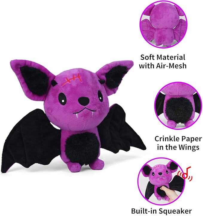Blnboimrun Dog Toys for Aggressive Chewers, Squeaky Plush Bat with Crinkle Paper, Durable Interactive Chew Toys for Small, Medium & Large Dogs, Indoor Outdoor Play Pet Gift