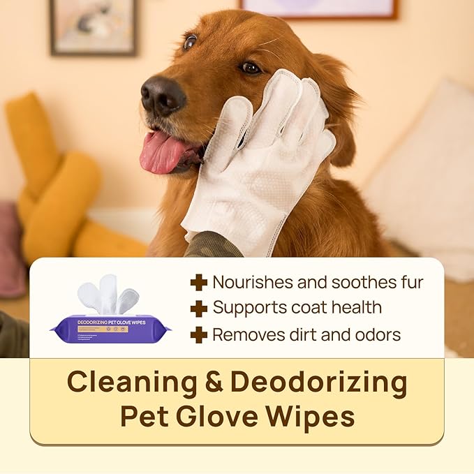 HICC PET Cleaning Deodorizing Glove Wipes for Dogs & Cats, Vet Recommended Hypoallergenic Hydrating & Nourish Fur Pet Grooming Glove Wipes, Pet Bathing Wipes for Horse Coat Care,20pcs Verbena Scent