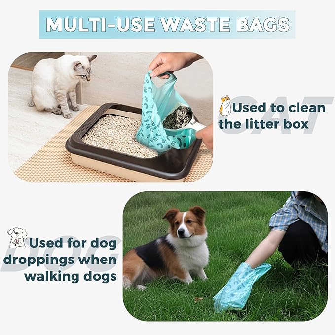 Poop Bags for Dog and Cat - Biodegradable 100% Leak-Proof Pet Waste Bags with Handle, 360 Count, Cornstarch Based Extra Thick, for Dog Poop and Cat Litter Disposal (Unscented)