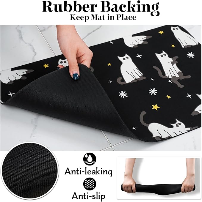 Halloween Dog Food Mat for Floors - Absorbent, Quick Dry, Non-Slip Bowl Mat for Pet Food and Water - Cat and Dog Accessories