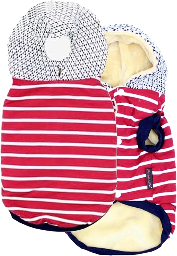 Parisian Pet Basic Hoodie - Lightweight Red Striped Pom Pom Sweatshirt for Dogs - Pullover With Leash Hole and Pockets - Clothes for Large Dogs - XL