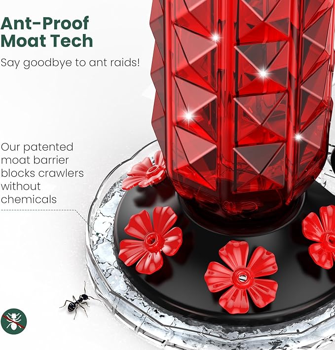 MrCrafts 2Pcs Window Hummingbird Feeder 16oz - Attract 8X More Hummingbirds with Red Diamond-Textured Glass, Ideal for Attracting Wild Birds Outdoor, Bird Watching Gift for Women & Nature Lovers