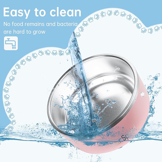 StarSpeed Stainless Steel Dog Bowl - Large Dog Water Bowl with Rubber Bottom, Drop Resistant, Keeps Cold, Holds 8 Cups (64oz, Pink)