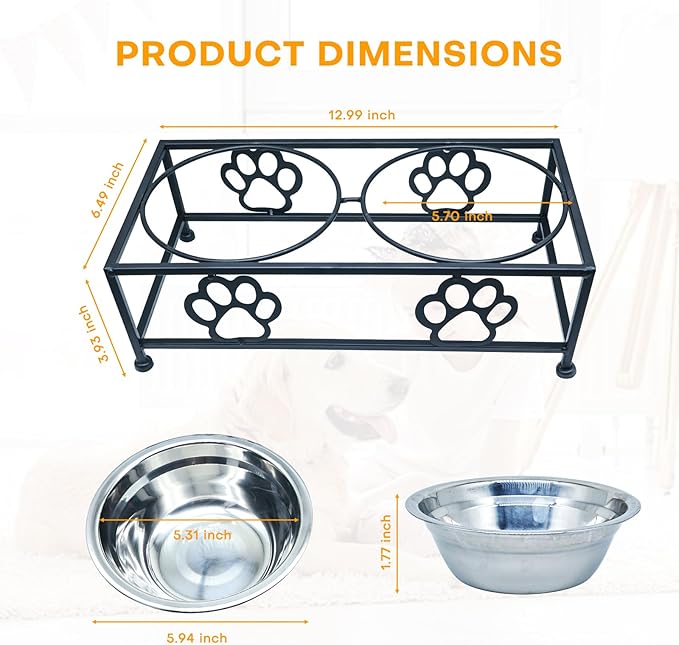 Elevated Dog & Cat Bowls with Stand – Raised Pet Feeder for Small Dogs & Cats, Stainless Steel Dog Food Bowls Elevated, Cat Food Bowl Stand, Elevated Cat Feeding Station (Black)
