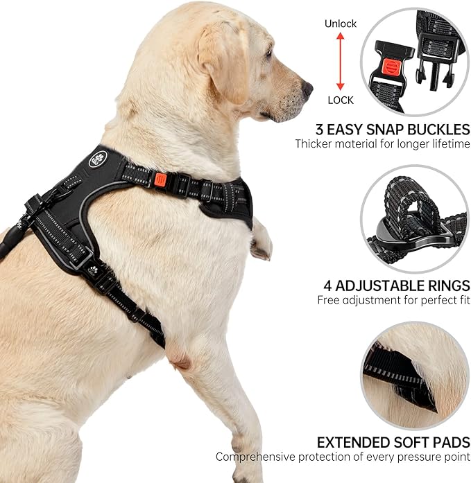 NESTROAD No Pull Dog Harness,Adjustable Oxford Dog Vest Harness with Leash,Reflective No-Choke Pet Harness with Easy Control Soft Handle for Small Medium Dogs(Medium,Black)