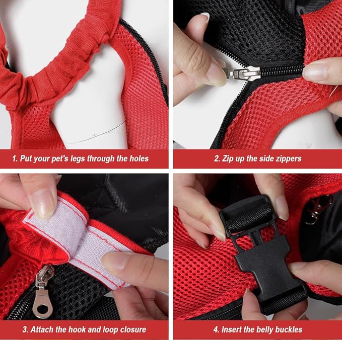 FEimaX Dog Carrier Backpack Pet Legs Out Front Cat Travel Bag, Adjustable Puppy Backpacks Carriers Hands-Free for Small Medium Dogs Cats Hiking Traveling Camping Daily Walking (Medium, Red)