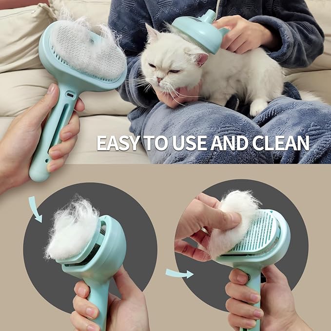3-in-1 Self-Cleaning Pet Brush for Shedding - Removes Static and Loose Hair from Dogs and Cats (Blue)