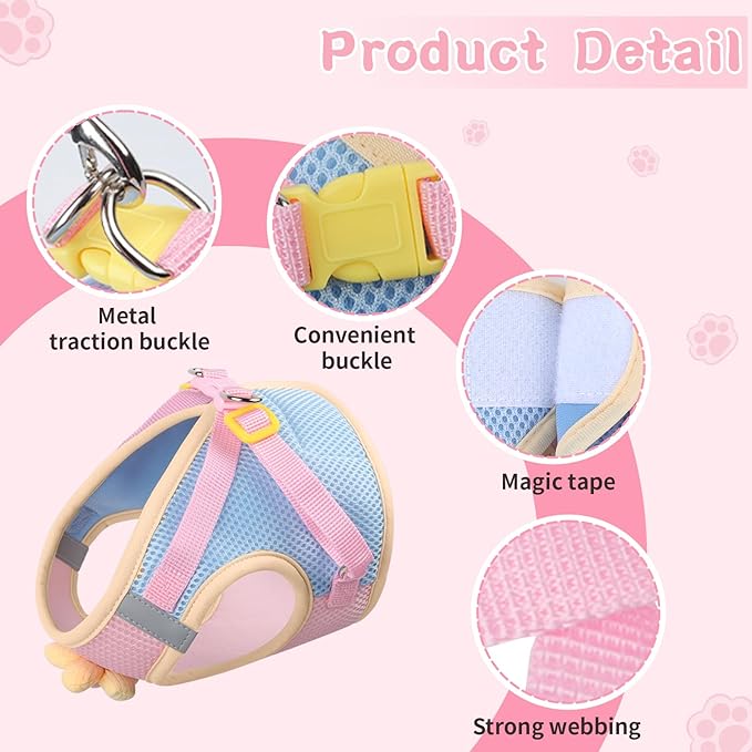 Cat Harness and Leash Set for Walking Escape Proof, Adjustable Kitten Harness Breathable Mesh with Reflective Strips Harness with Flower for Kitty Puppy Bunny