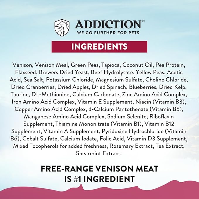 Addiction Viva La Venison Grain-Free Dry Dog Food for Small Breeds All Life Stages, Venison Dog Food, Gluten-Free Kibbles for Small Dogs – Made in New Zealand –3.3lb