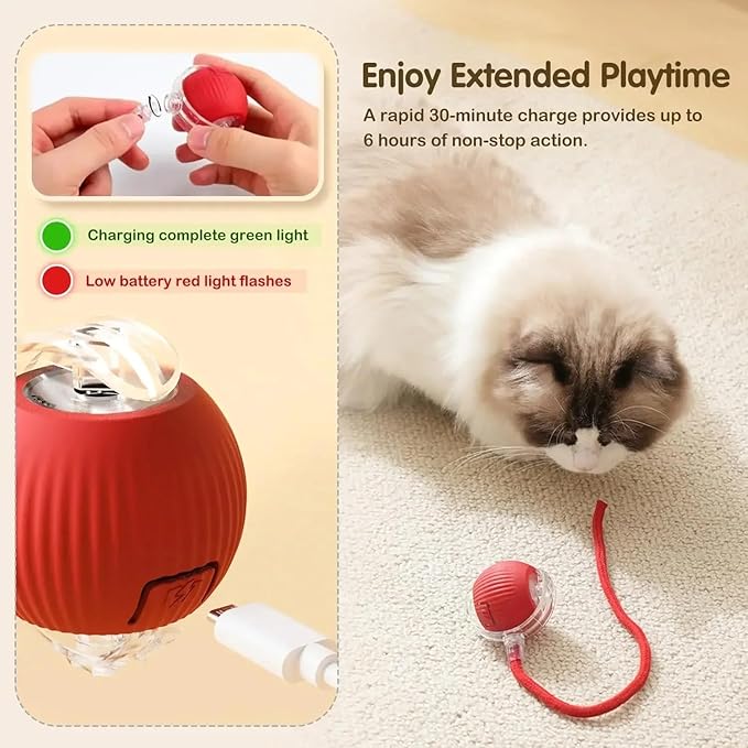 Interactive Pet Chase Toy - Rechargeable, Motion Ball, Self-Moving Kitten Toy for Indoor Interactive Playing, Smart Cat Rolling Ball