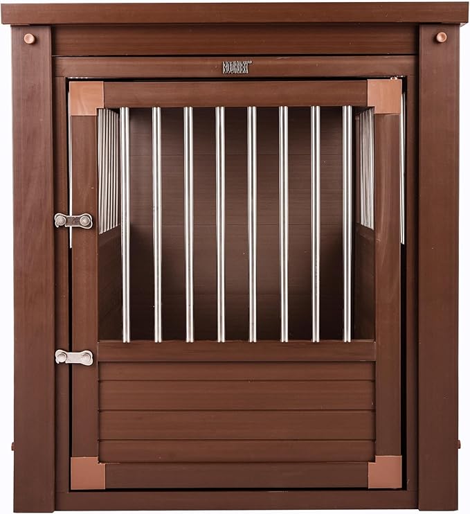New Age Pet ECOFLEX Dog Crate End Table - Furniture-Style Pet Crate for Crate Trained Dogs - Stainless Steel Tubing & a Latched Closure - 10 Year Manufacturer's Warranty, X-Large, Brown