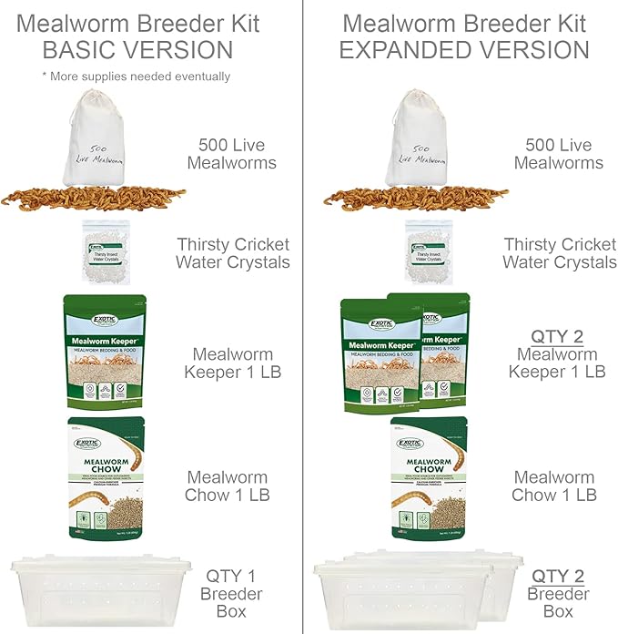 Mealworm Breeder Kit (Basic) - Breed Live Feeder Worms for Hedgehogs, Sugar Gliders, Reptiles, Wild Birds, Chickens, Lizards, Bearded Dragon, Skunks, Opossum, Fish, Turtles, Tortoises, Geckos